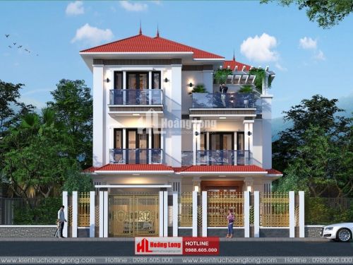 Mẫu biệt thự 3 tầng mái Nhật hiện đại 2023