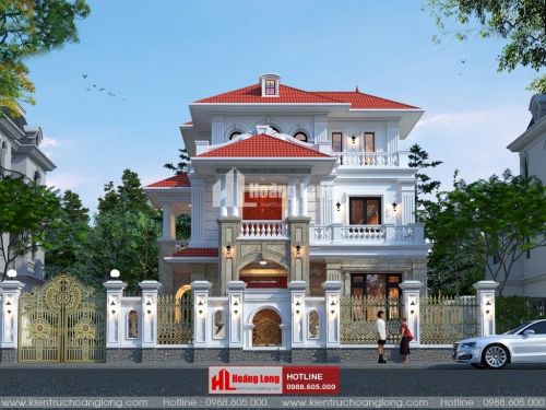 Mẫu biệt thự 3 tầng mái Nhật tân cổ điển 2023