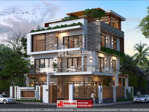 Thiết kế biệt thự 4 tầng mái bằng đẹp 2023
