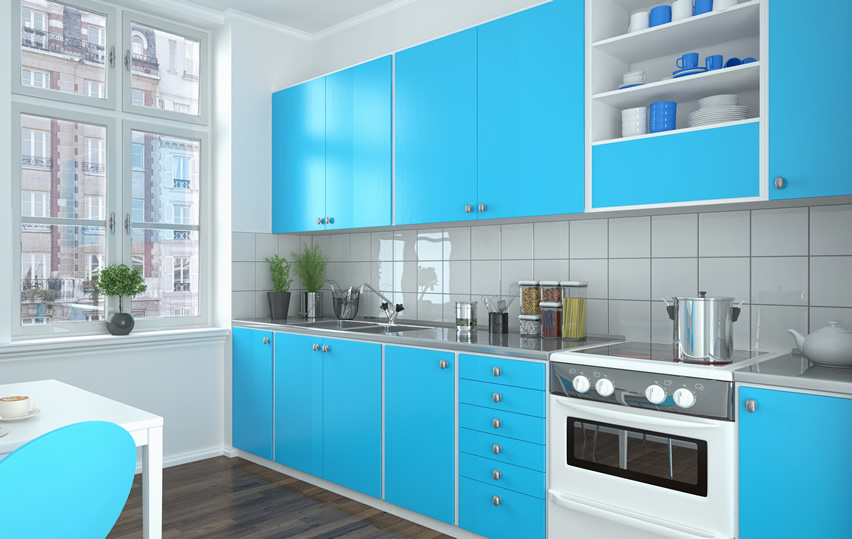 Mang năng lượng mới vào nhà với tủ bếp màu xanh > tu-bep-xanh-da-troi-cho-chung-cu-hien-dai